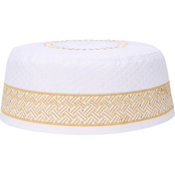 Sciarpa In Poliestere Misto Cotone Cappello Da Preghiera Musulmano Islam Uomo Ricamo (Giallo 57 Cm)-image
