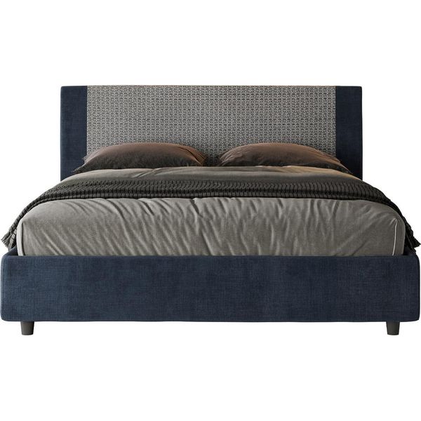 Ityhome - Letto Con Rete Imbottito 160X190 Tessuto Labirinto 09 Blu Rosal-image