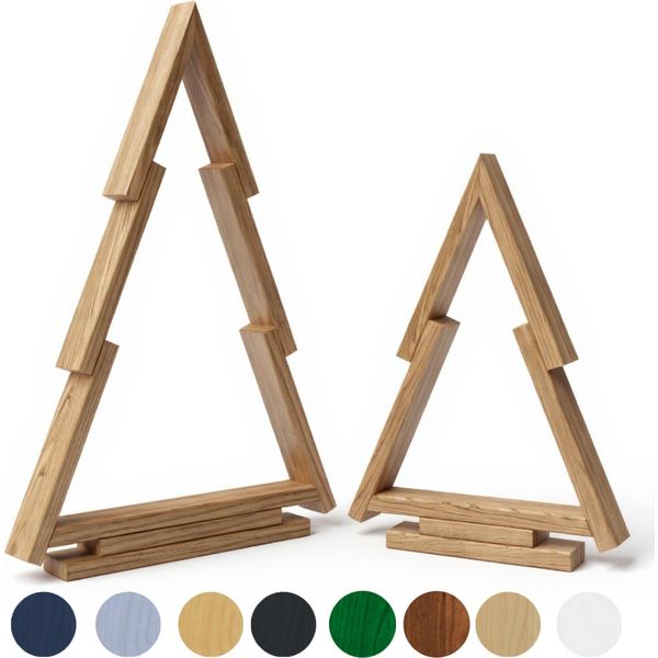 Be4Nature Set Albero Di Natale In Legno 2 Pezzi, 38 E 55 Cm Abete In Legno Di Pino, Beige, Decorazione Natalizia Naturale-image