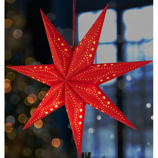 Brubaker Stella Di Natale 3D Da Appendere - Stella Di Carta Per Finestre Con Presa E14 - Stella Dell'avvento Decorativa Da 60 Cm, Rossa-image