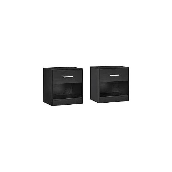 Comodino Vasagle, 2 Pezzi, Tavolino, Con Cassetto, Maniglia, Vano A Giorno, Tavolino, Per Camera Da Letto, Soggiorno, Nero Classico-image