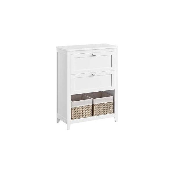 Mobili Da Bagno Vasagle, Mobile Contenitore, 2 Cassetti Con 1 Divisorio Regolabile, 2 Cestini, Credenza, 30 X 60 X 80 Cm, Bianco Nuvola-image