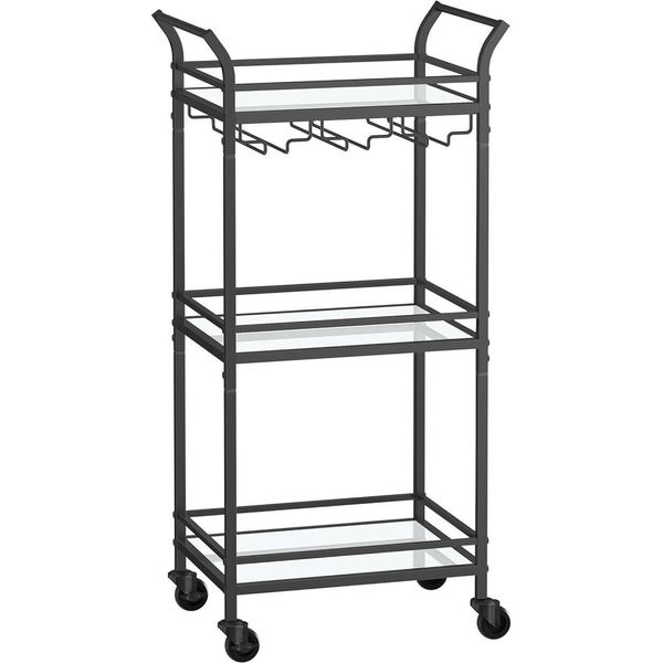 Carrello Di Servizio Vasagle, 3 Livelli, Carrello, Con Ruote, Maniglie, Ripiani In Vetro A Specchio, Per Piccoli Ambienti, Cucina, Sala Da Pranzo, Bar, Nero-image