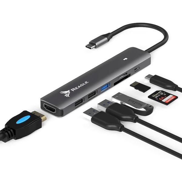 Reagle Hub USB-C 3.1 Hdmi 4K Pd 100W Sd Tf Adattatore 7In1 Lettore Apple M1 M2-image