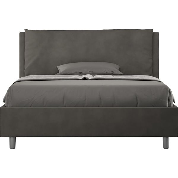 Ityhome - Letto Matrimoniale Francese Senza Rete Imbottito 140X210 Microfibra Grigio Antea Large-image