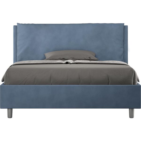 Ityhome - Letto Matrimoniale Francese Con Rete Imbottito 140X210 Microfibra Blu Antea Large-image