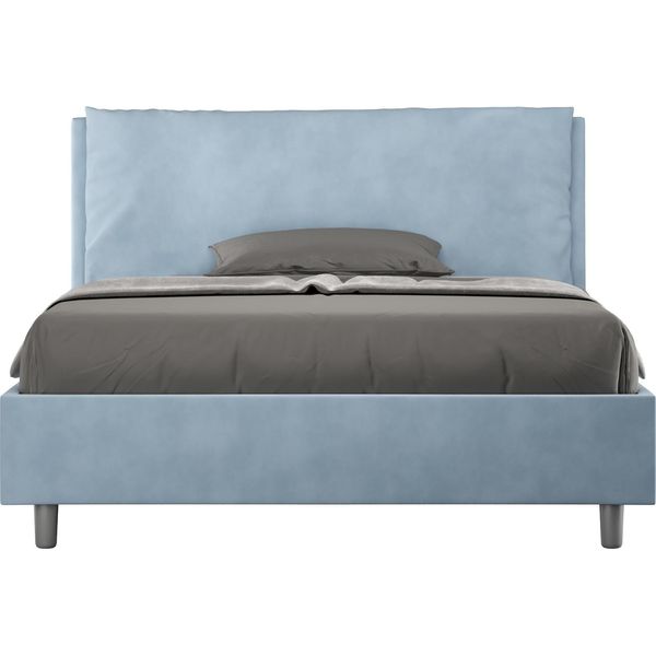 Ityhome - Letto Matrimoniale Francese Con Rete Imbottito 140X210 Microfibra Azzurro Antea Large-image