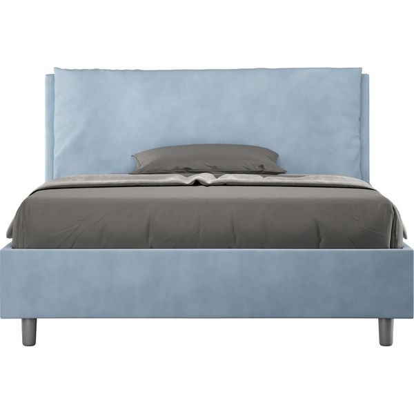 Ityhome - Letto Matrimoniale Francese Senza Rete Imbottito 140X200 Microfibra Azzurro Antea Large-image