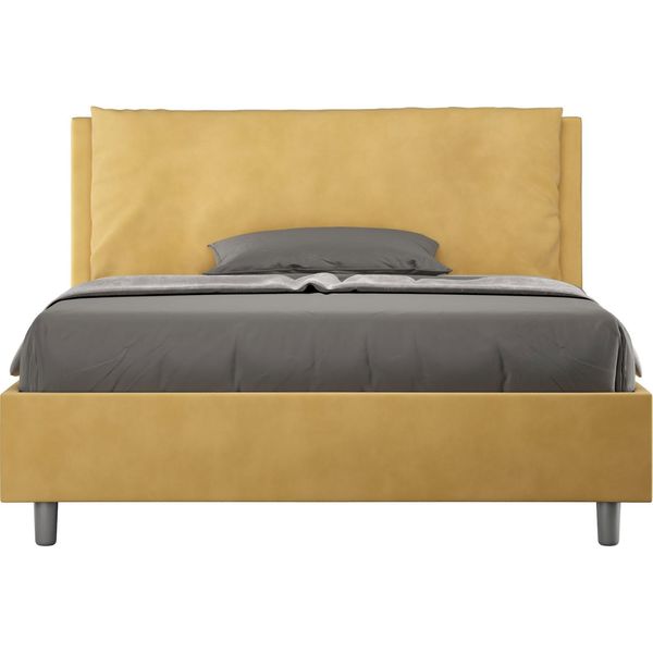 Ityhome - Letto Matrimoniale Francese Contenitore Imbottito 140X210 Microfibra Ocra Antea Large-image