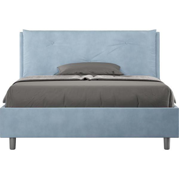 Ityhome - Letto Matrimoniale Francese Con Rete Imbottito 140X210 Microfibra Azzurro Appia Large-image