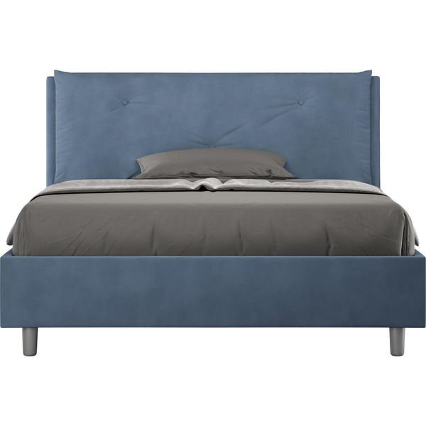 Ityhome - Letto Matrimoniale Francese Contenitore Imbottito 140X210 Microfibra Blu Appia Large-image