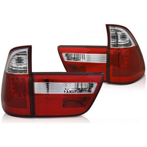 Luci Posteriori A Led Per Bmw X5 E53 Anno 99-03 Rosso/Cromo-image