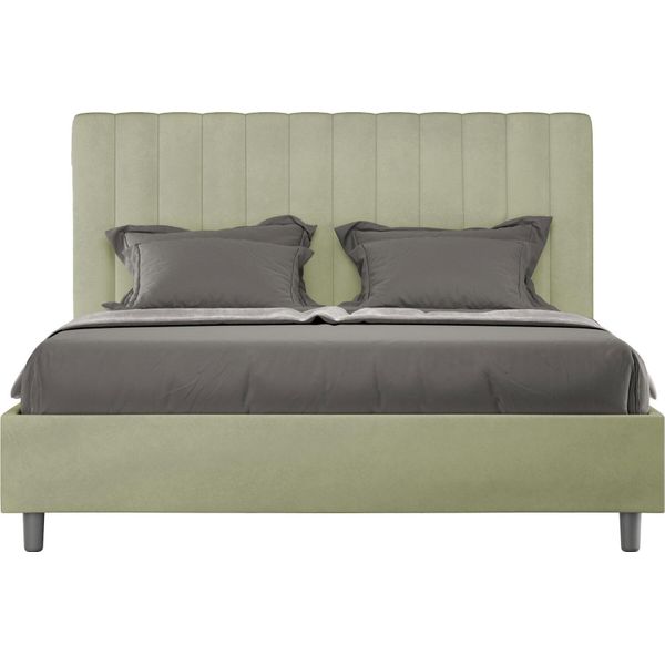 Ityhome - Letto Matrimoniale Francese Senza Rete Imbottito 140X210 Microfibra Tè Verde Agueda-image