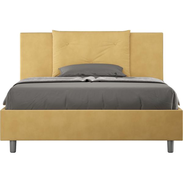 Ityhome - Letto Matrimoniale Francese Contenitore Imbottito 140X190 Microfibra Ocra Appia-image