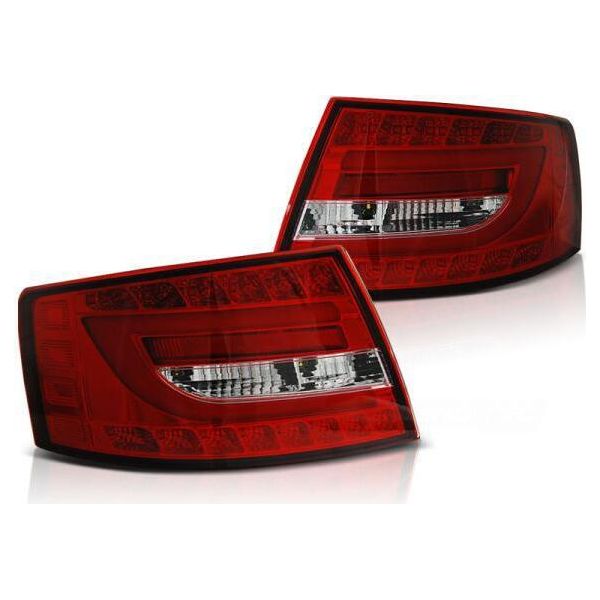 Luci Posteriori A Led Per Audi A6 C6 4F Berlina Anno 04-08 Rosso/Cromo 7-PIN-image