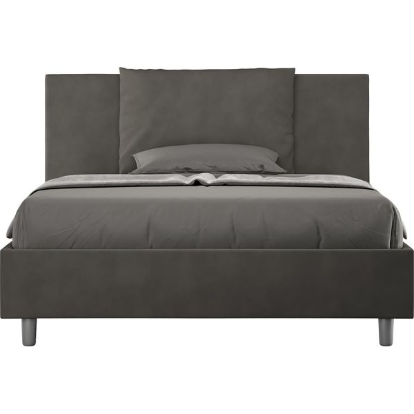 Ityhome - Letto Matrimoniale Francese Senza Rete Imbottito 140X190 Microfibra Grigio Antea-image