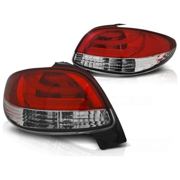 Luci Posteriori A Led Per Peugeot 206 Anno 98-06 Rosso/Cromo-image