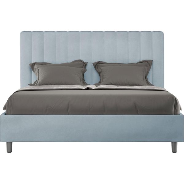 Ityhome - Letto Matrimoniale Francese Contenitore Imbottito 140X210 Microfibra Azzurro Agueda-image