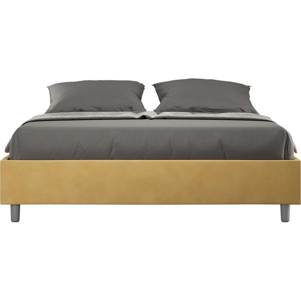 Ityhome - Letto Matrimoniale Francese Senza Rete Imbottito 140X210 Microfibra Ocra Azelia-image