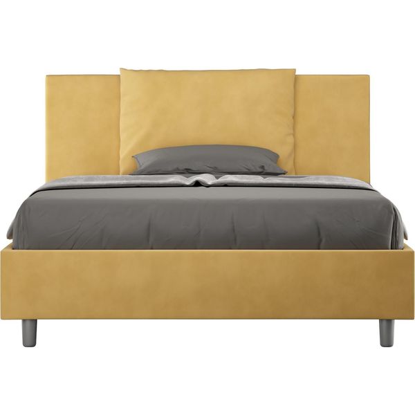 Ityhome - Letto Matrimoniale Francese Con Rete Imbottito 140X190 Microfibra Ocra Antea-image