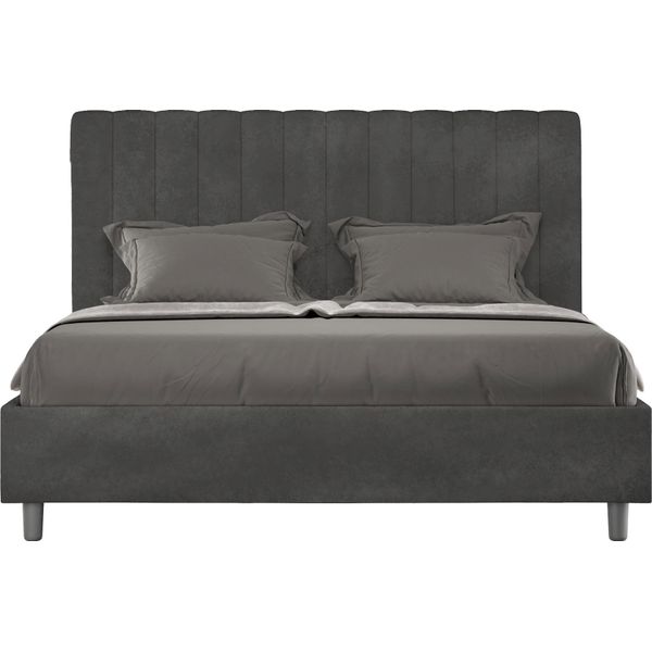 Ityhome - Letto Matrimoniale Francese Contenitore Imbottito 140X210 Microfibra Grigio Agueda-image