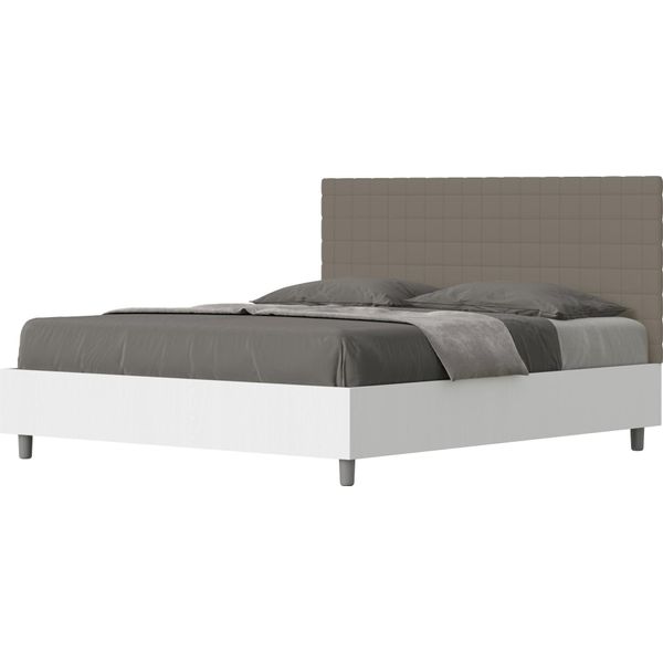 Ityhome - Letto Con Rete 160X190 Struttura Bianco Frassino Testata Pelle Finta Cappuccino Burmy-image