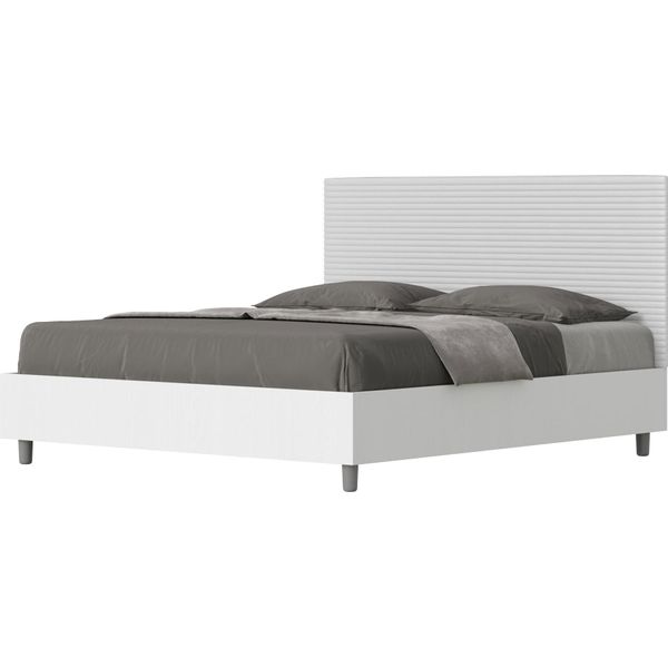 Ityhome - Letto Con Rete 160X190 Struttura Bianco Frassino Testata Pelle Finta Bianco Level-image