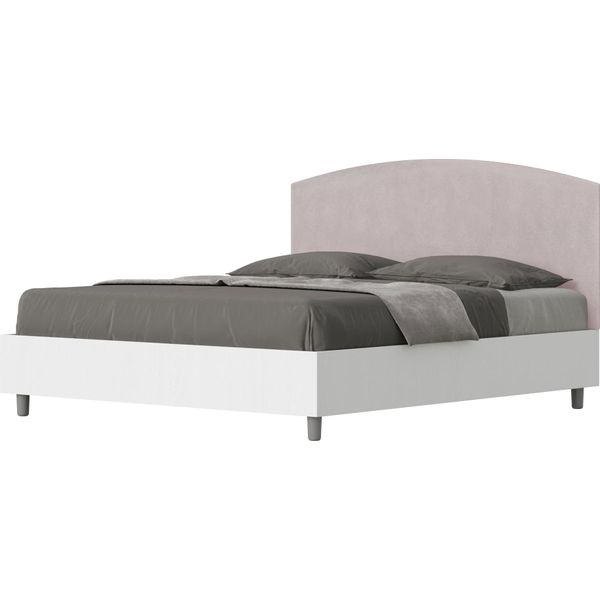 Ityhome - Letto Senza Rete 160X200 Struttura Bianco Frassino Testata Microfibra Glicine Antilia-image