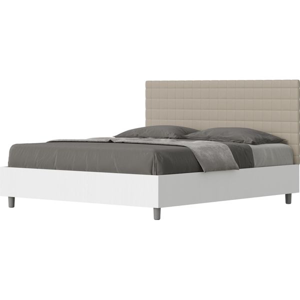 Ityhome - Letto Contenitore 160X190 Struttura Bianco Frassino Testata Pelle Finta Tortora Burmy-image