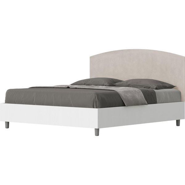Ityhome - Letto Senza Rete 160X190 Struttura Bianco Frassino Testata Microfibra Sabbia Antilia-image