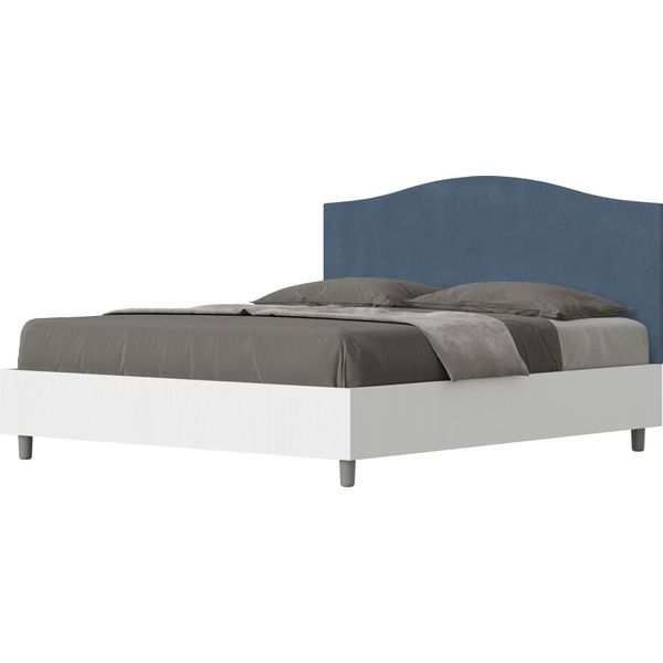 Ityhome - Letto Contenitore 160X190 Struttura Bianco Frassino Testata Microfibra Blu Grace-image