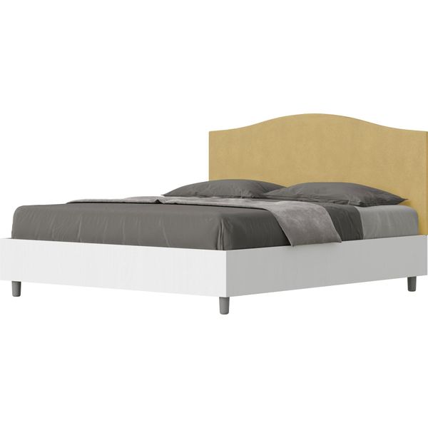 Ityhome - Letto Con Rete 160X190 Struttura Bianco Frassino Testata Microfibra Ocra Grace-image