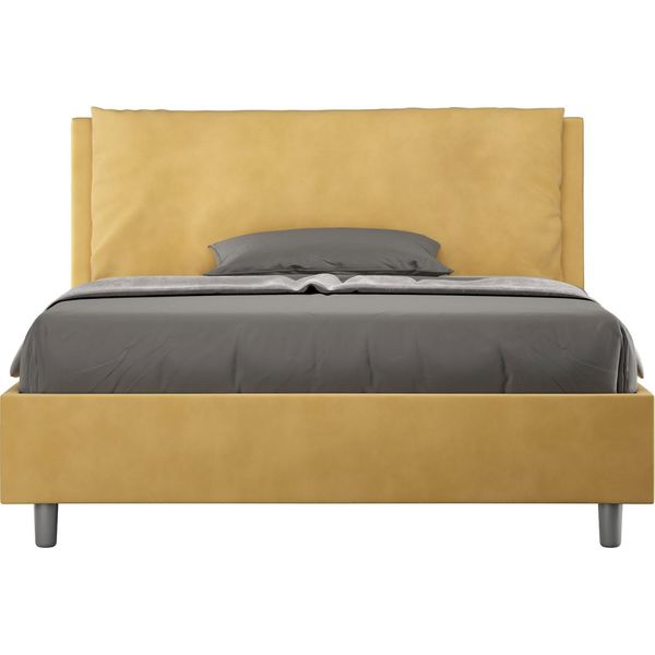 Ityhome - Letto Matrimoniale Francese Con Rete Imbottito 140X190 Microfibra Ocra Antea Large-image