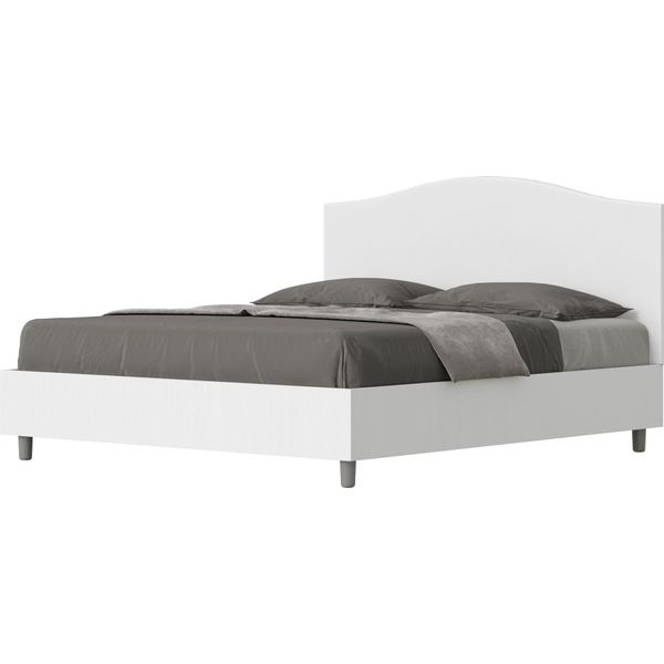Ityhome - Letto Senza Rete 160X190 Struttura Bianco Frassino Testata Pelle Finta Bianco Grace-image
