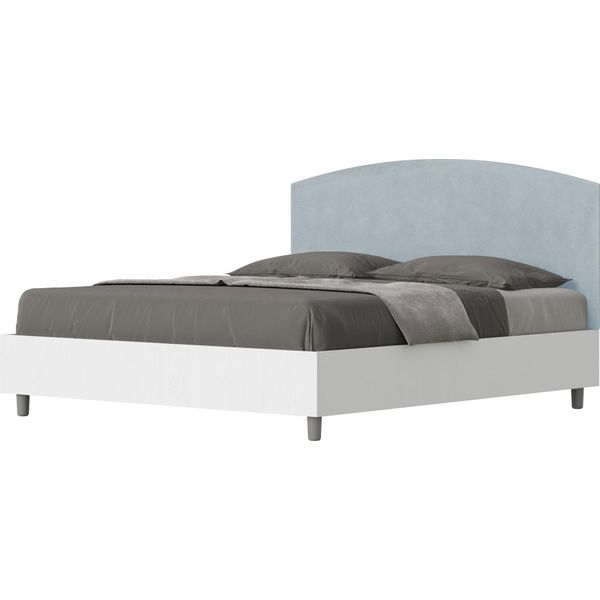 Ityhome - Letto Contenitore 160X200 Struttura Bianco Frassino Testata Microfibra Azzurro Antilia-image