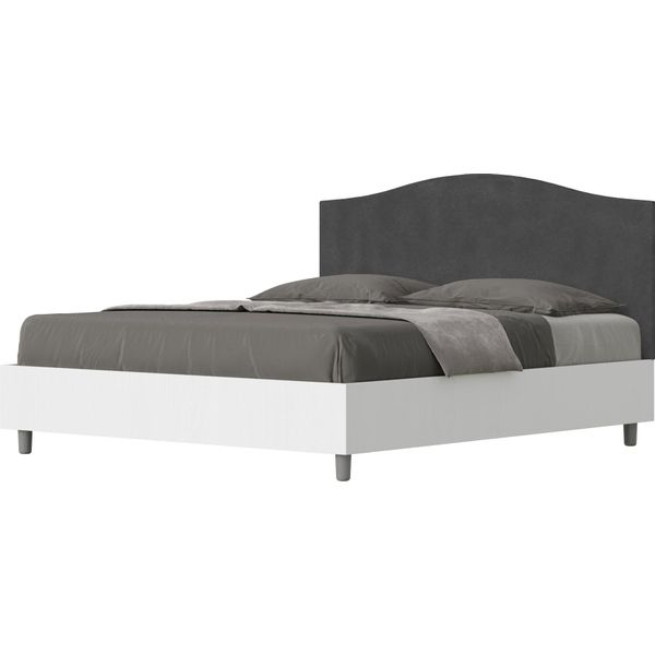 Ityhome - Letto Con Rete 160X200 Struttura Bianco Frassino Testata Microfibra Grigio Grace-image