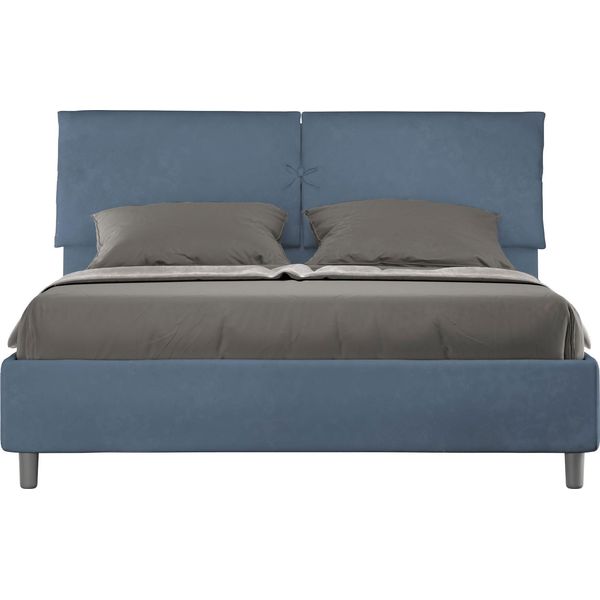 Ityhome - Letto Con Rete Imbottito 160X190 Microfibra Blu Mados-image