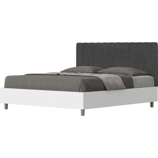 Ityhome - Letto Senza Rete 160X190 Struttura Bianco Frassino Testata Microfibra Grigio Kaia-image