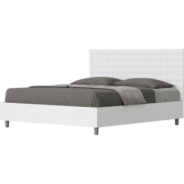 Ityhome - Letto Contenitore 160X200 Struttura Bianco Frassino Testata Pelle Finta Bianco Burmy-image