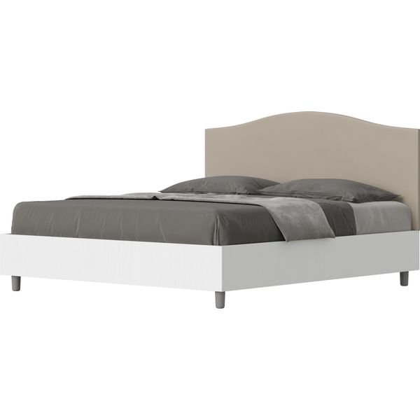 Ityhome - Letto Contenitore 160X200 Struttura Bianco Frassino Testata Pelle Finta Tortora Grace-image