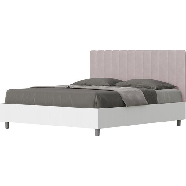 Ityhome - Letto Con Rete 160X200 Struttura Bianco Frassino Testata Microfibra Glicine Kaia-image