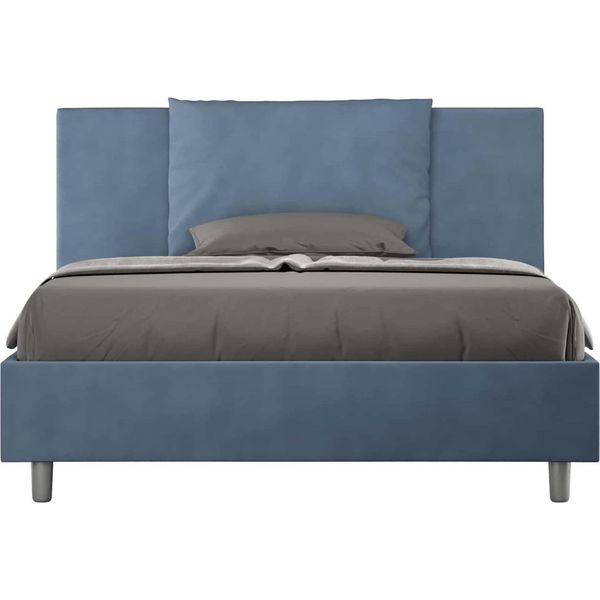 Ityhome - Letto Matrimoniale Francese Senza Rete Imbottito 140X200 Microfibra Blu Antea-image