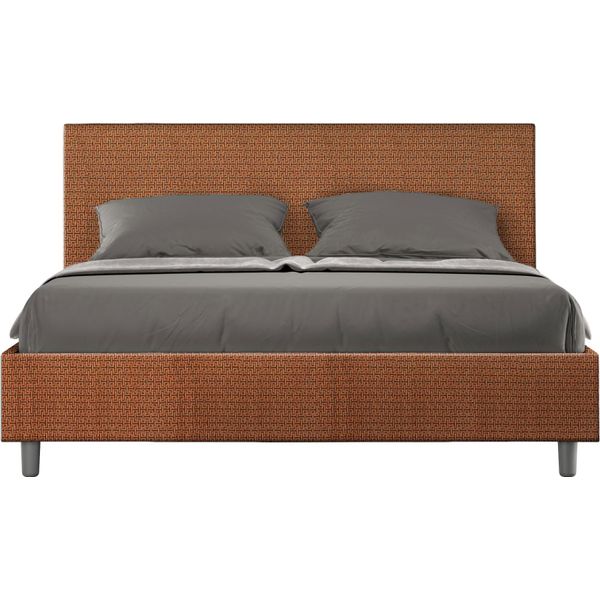 Ityhome - Letto Con Rete Imbottito 160X190 Tessuto Labirinto 04 Arancio Adele-image