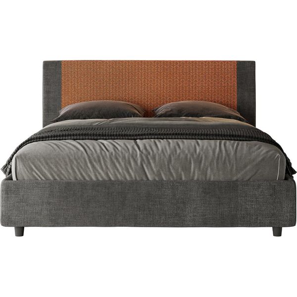 Ityhome - Letto Con Rete Imbottito 160X200 Tessuto Labirinto 04 Arancio Rosal-image