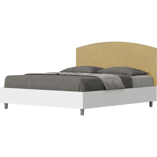 Ityhome - Letto Contenitore 160X190 Struttura Bianco Frassino Testata Microfibra Ocra Antilia-image