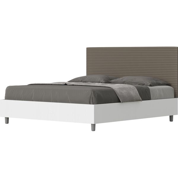 Ityhome - Letto Contenitore 160X200 Struttura Bianco Frassino Testata Pelle Finta Cappuccino Level-image