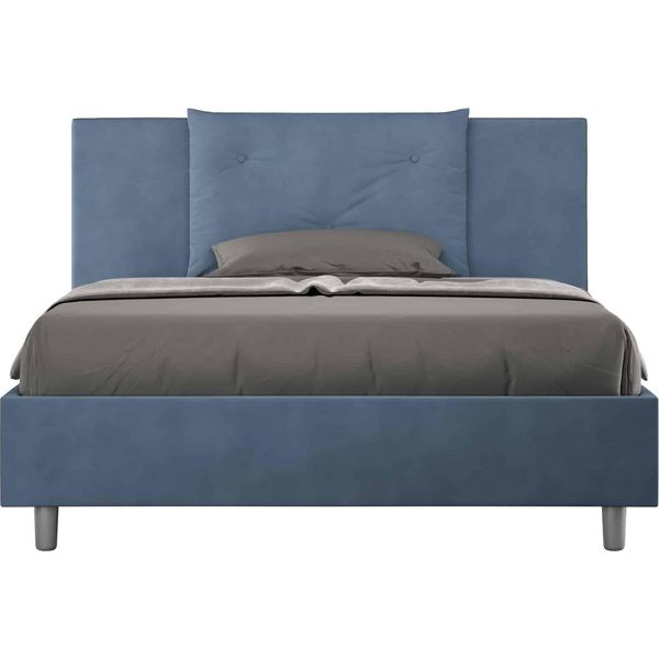 Ityhome - Letto Matrimoniale Francese Con Rete Imbottito 140X210 Microfibra Blu Appia-image