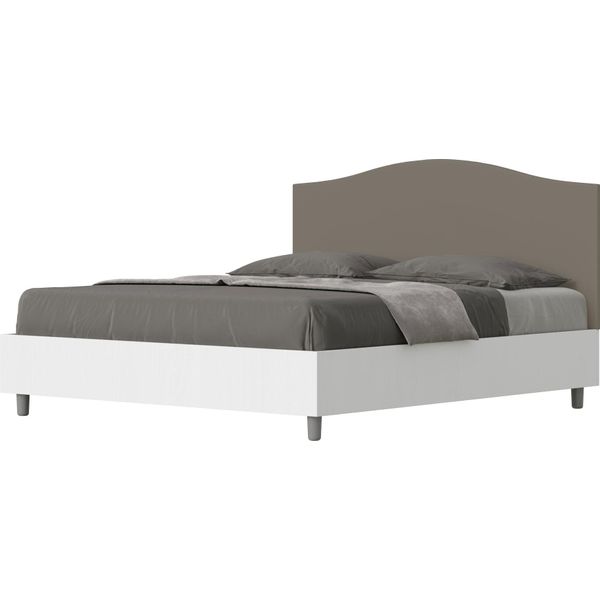 Ityhome - Letto Contenitore 160X190 Struttura Bianco Frassino Testata Pelle Finta Cappuccino Grace-image