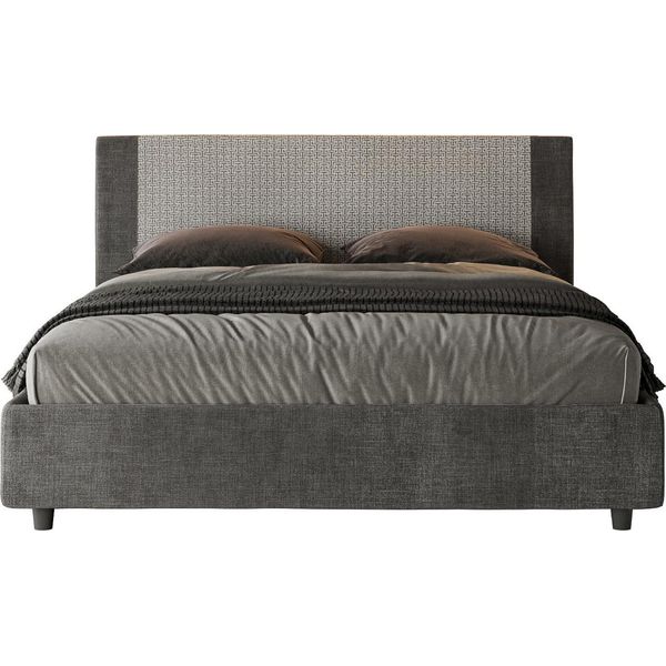 Ityhome - Letto Con Rete Imbottito 160X200 Tessuto Labirinto 02 Grigio Rosal-image