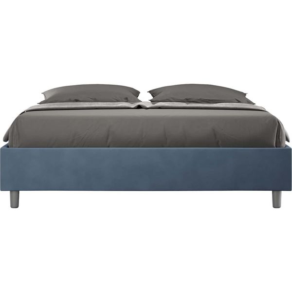 Ityhome - Letto Matrimoniale Francese Contenitore Imbottito 140X210 Microfibra Blu Azelia-image